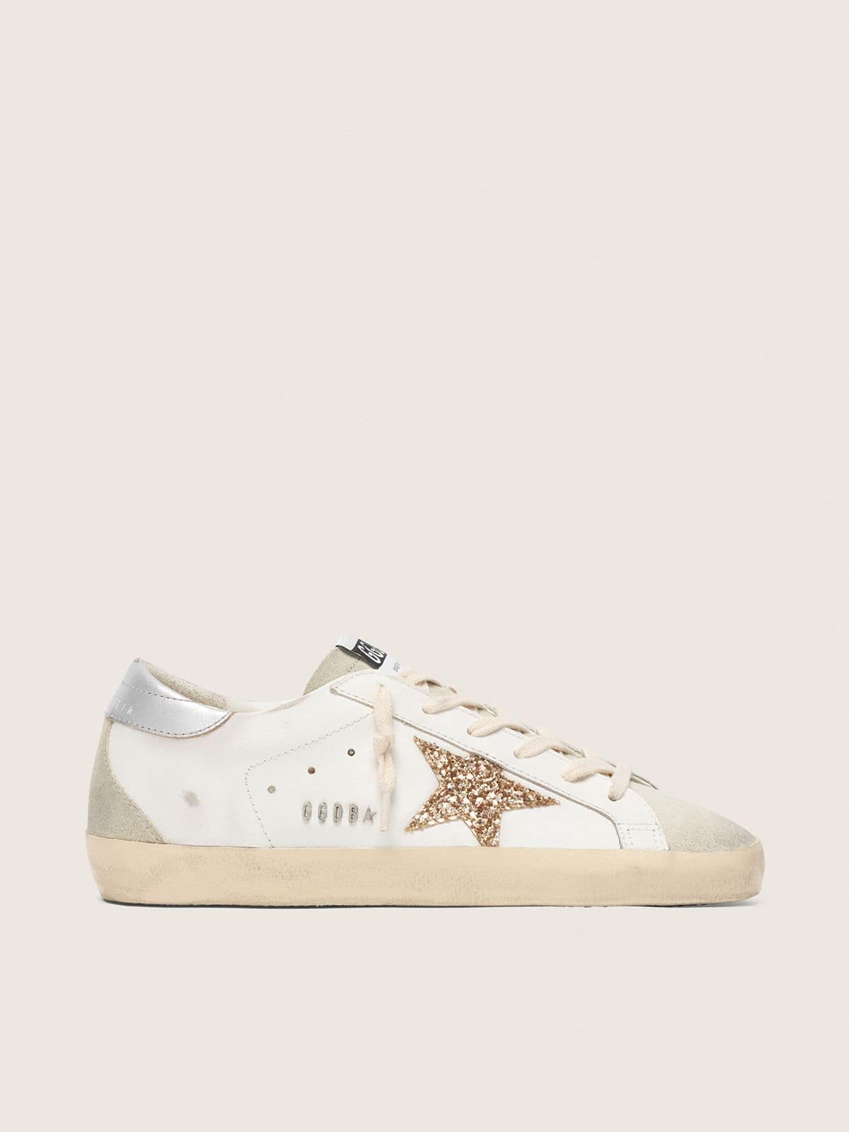 Super-Star con stella in glitter oro e inserti in suede ghiaccio