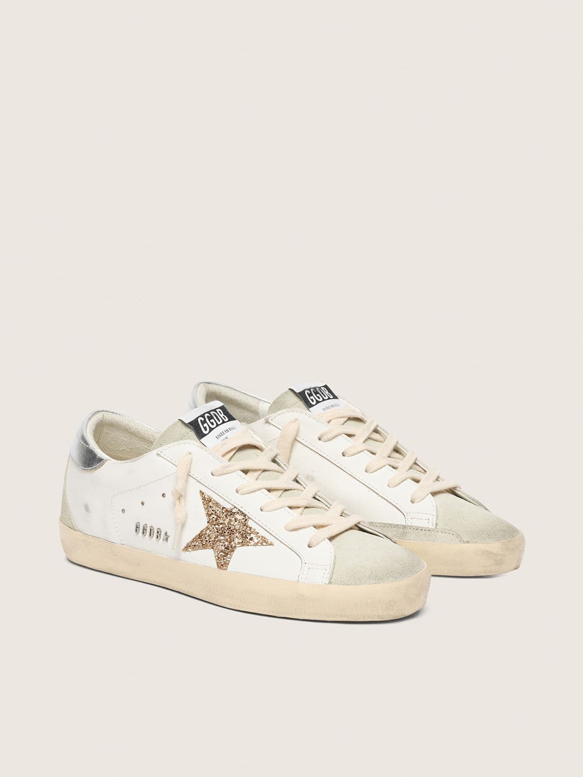 Super-Star con stella in glitter oro e inserti in suede ghiaccio