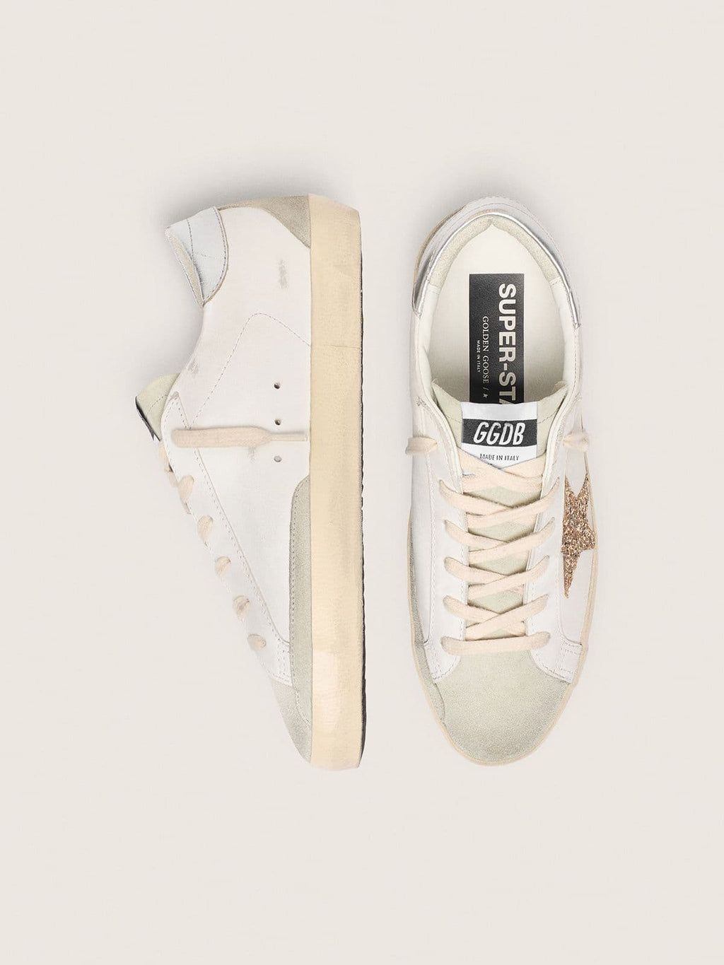 Super-Star con stella in glitter oro e inserti in suede ghiaccio