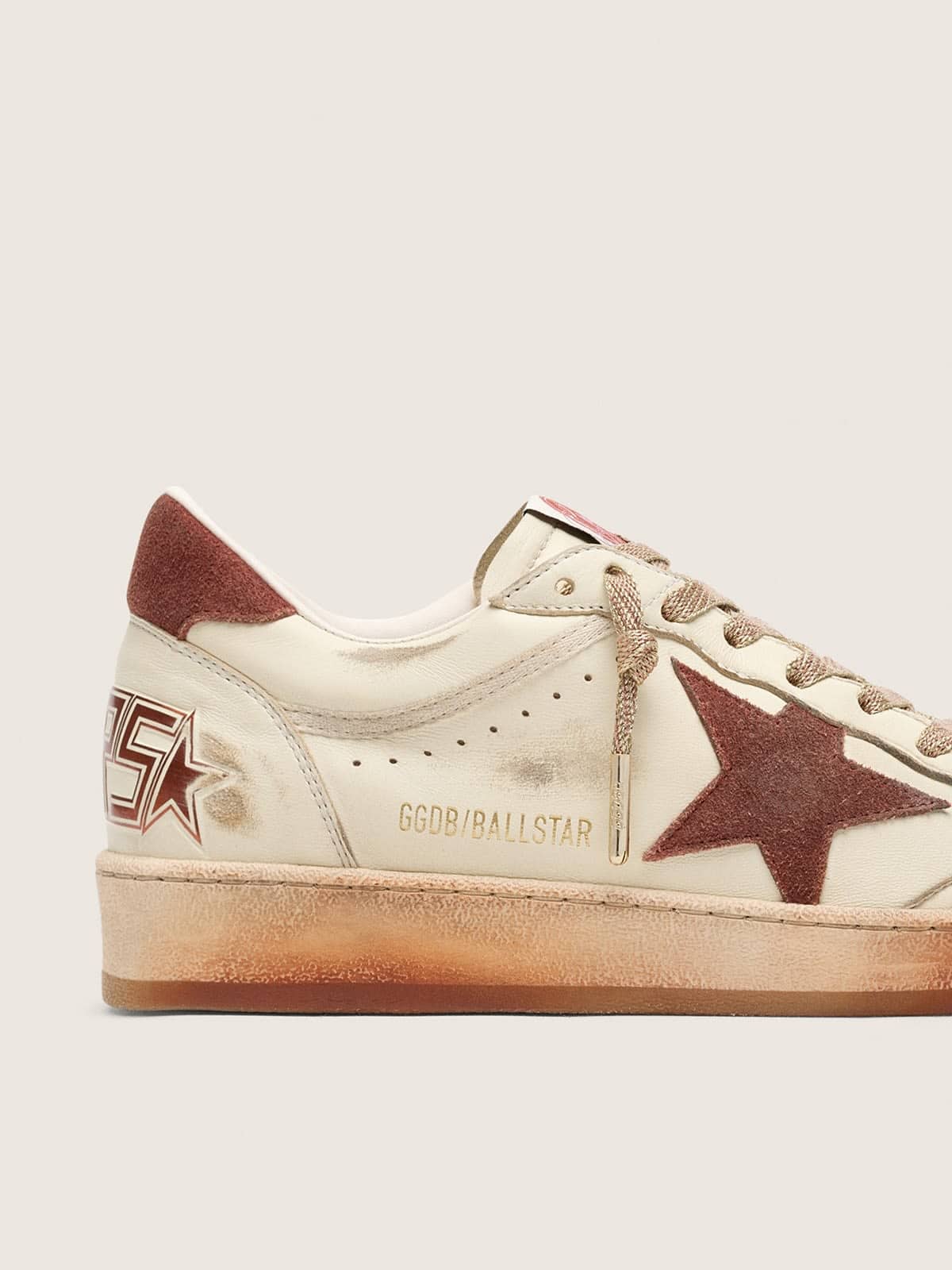 Scarpe da donna Ball Star in pelle bianca con stella e tallone in pelle color ruggine