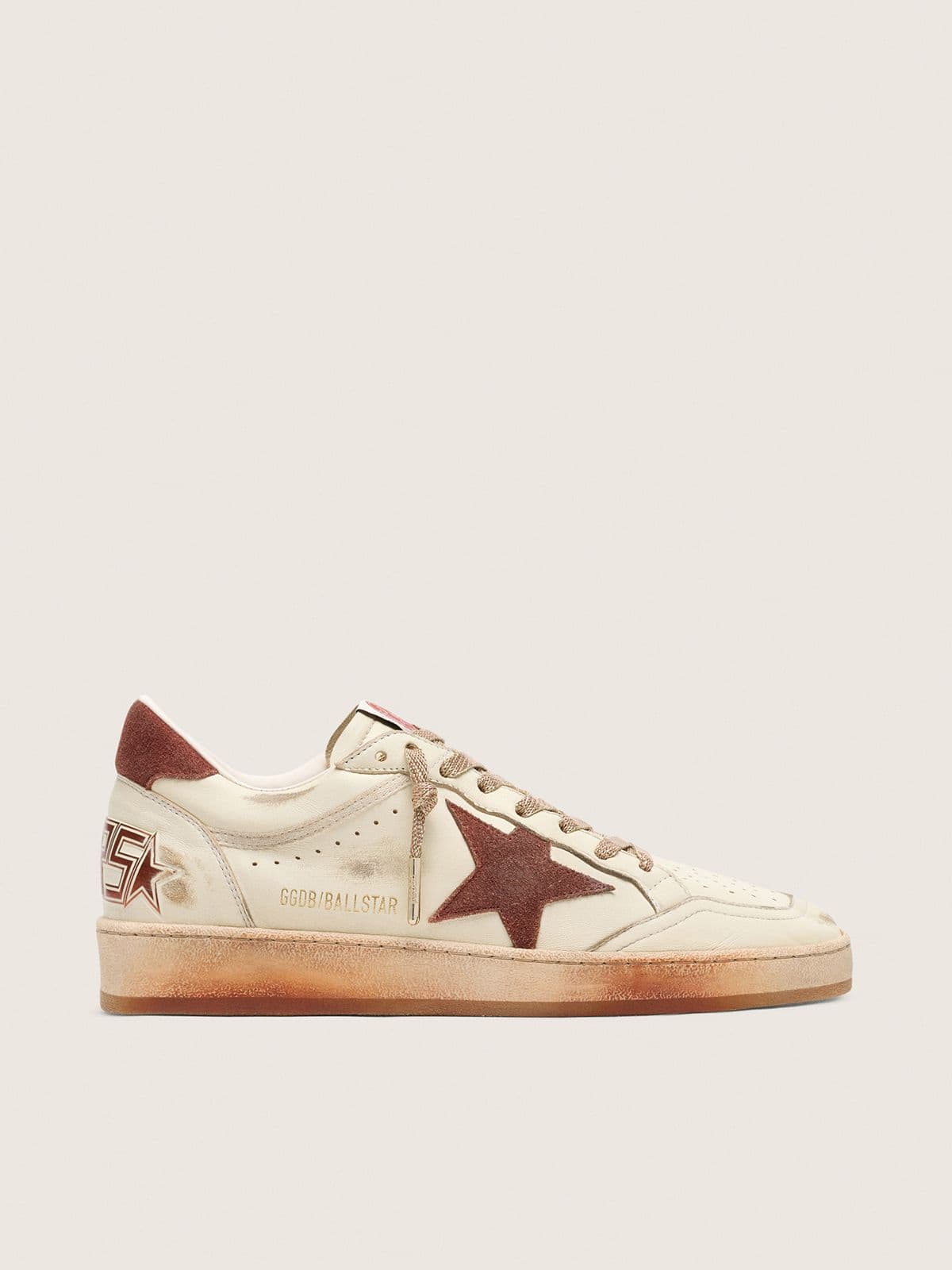 Scarpe da donna Ball Star in pelle bianca con stella e tallone in pelle color ruggine