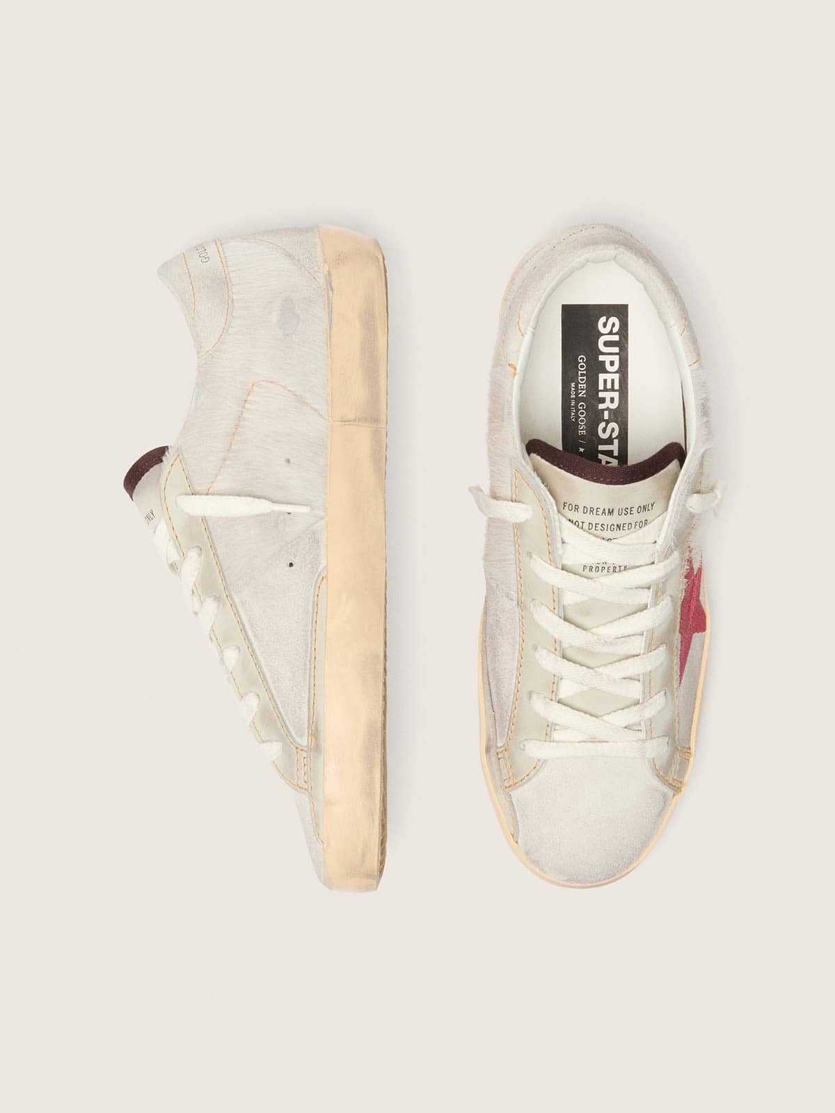 Super-Star LTD da donna in cavallino bianco con stella in suede rosso