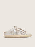 Mule Super-Star LTD da donna con cristalli Swarovski e stella in pelle metallizzata color argento