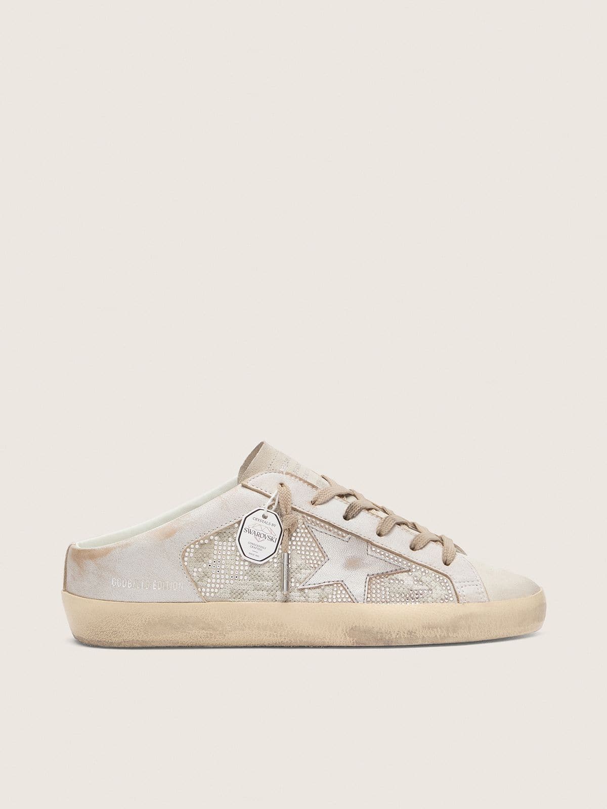 Mule Super-Star LTD da donna con cristalli Swarovski e stella in pelle metallizzata color argento