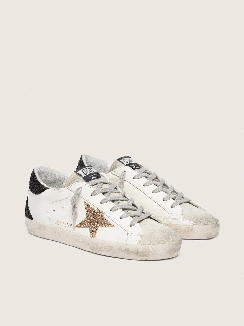 Super-Star donna in nappa con stella glitter oro e tallone glitter nero
