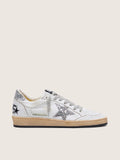 Scarpe da donna Ball Star in pelle nappa con stella e talloncino glitterato color argento
