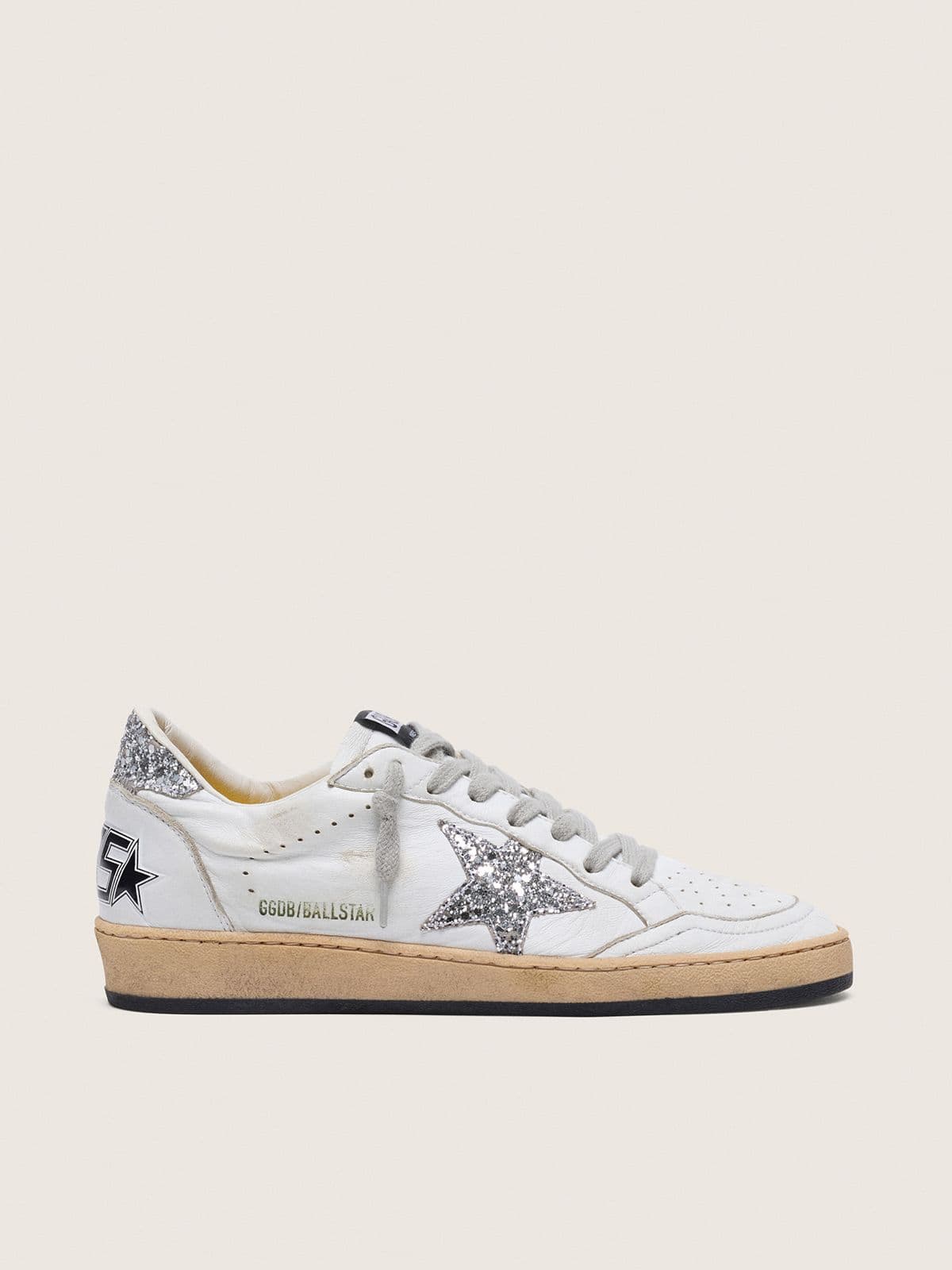 Scarpe da donna Ball Star in pelle nappa con stella e talloncino glitterato color argento