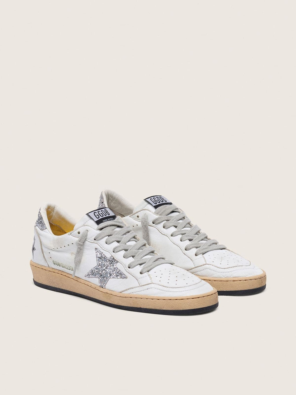 Scarpe da donna Ball Star in pelle nappa con stella e talloncino glitterato color argento