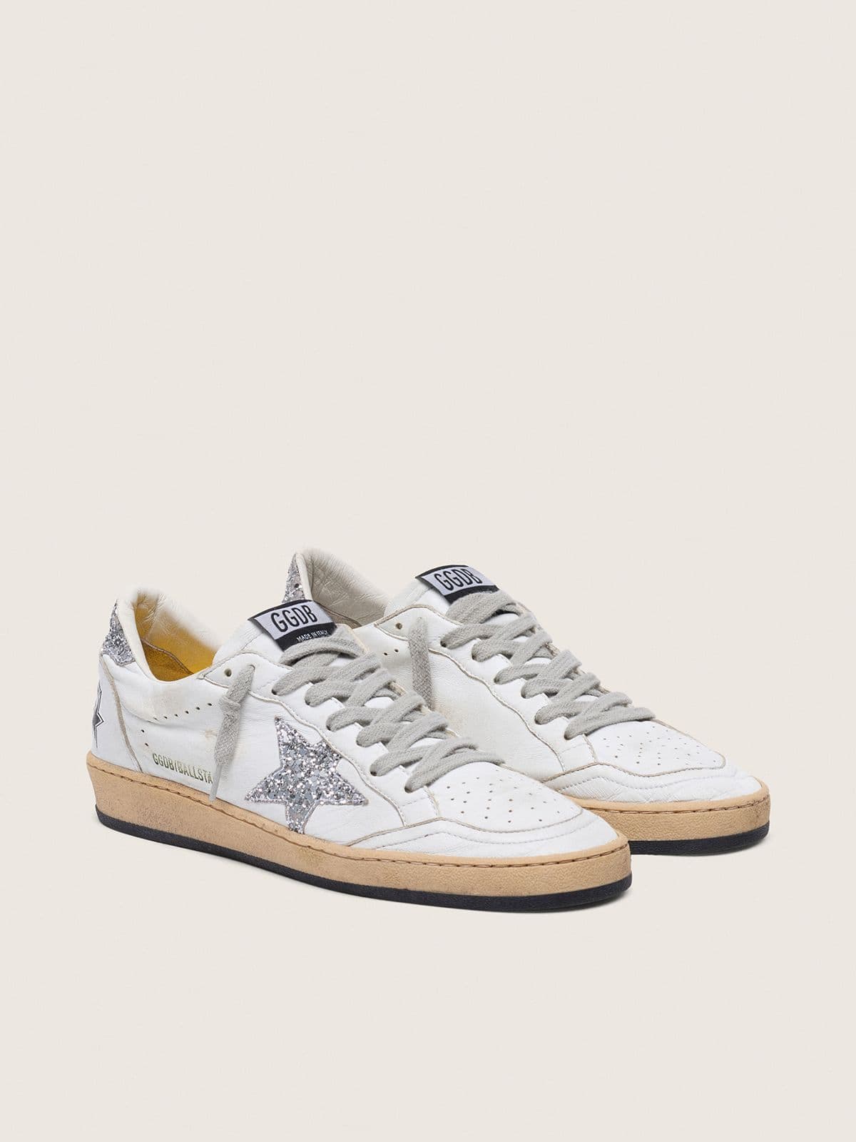 Scarpe da donna Ball Star in pelle nappa con stella e talloncino glitterato color argento