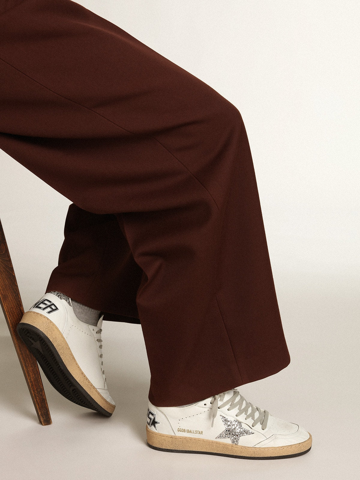 Scarpe da donna Ball Star in pelle nappa con stella e talloncino glitterato color argento