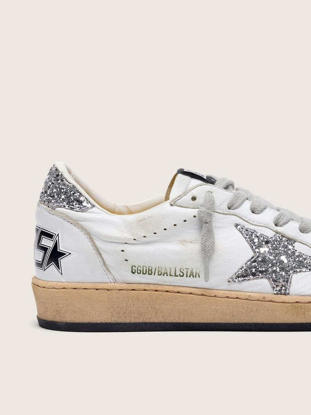 Scarpe da donna Ball Star in pelle nappa con stella e talloncino glitterato color argento