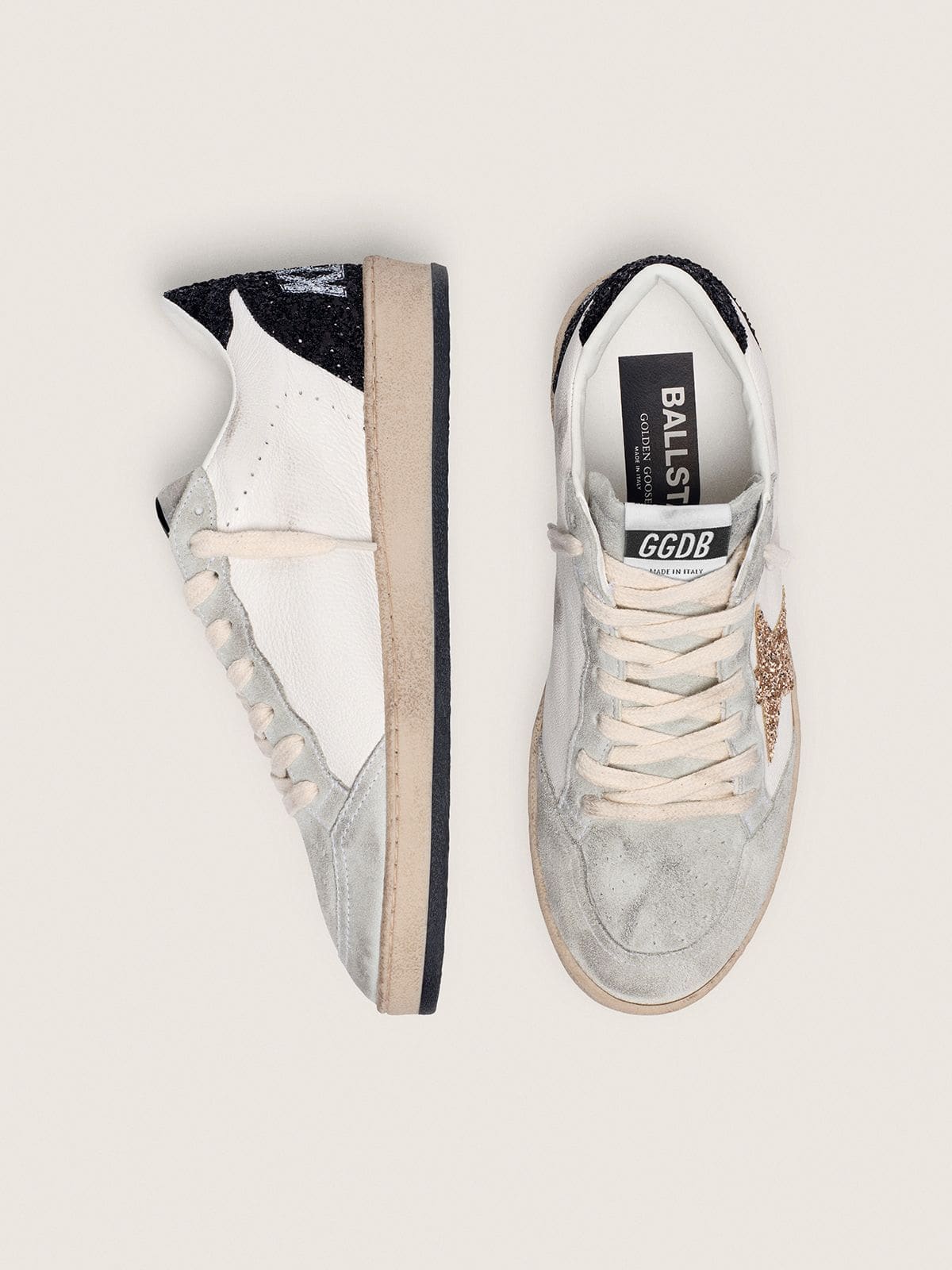 Ball Star da donna in nappa e camoscio con stella glitter e talloncino nero