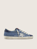 Scarpe da donna Super-Star in camoscio blu denim con stella glitter argento