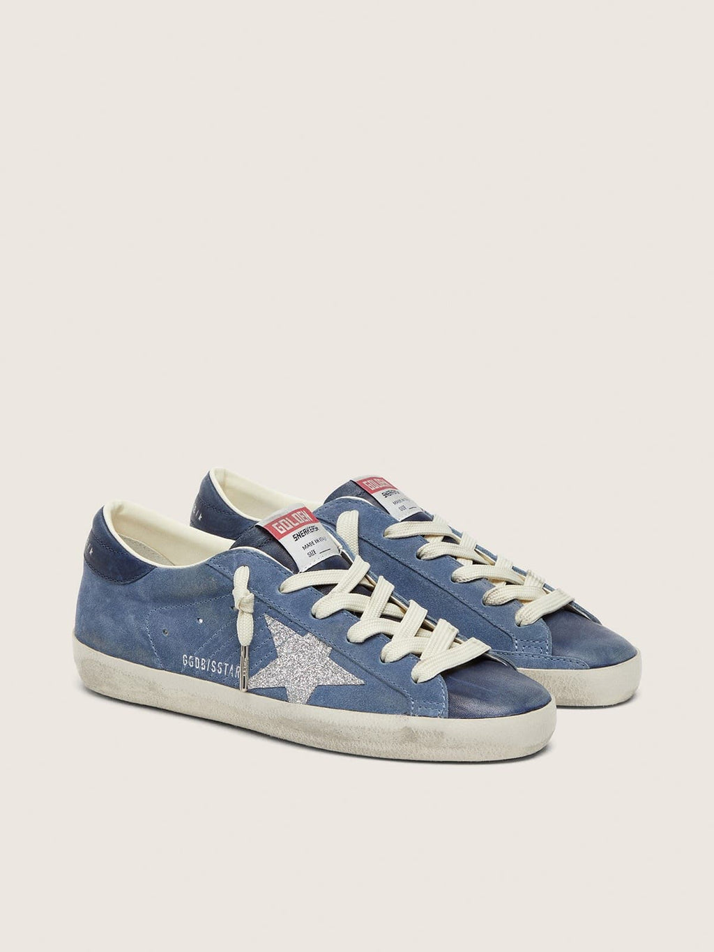 Scarpe da donna Super-Star in camoscio blu denim con stella glitter argento