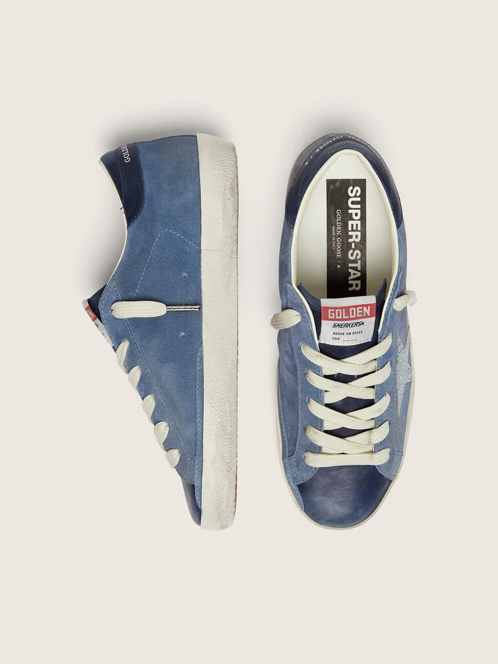 Scarpe da donna Super-Star in camoscio blu denim con stella glitter argento