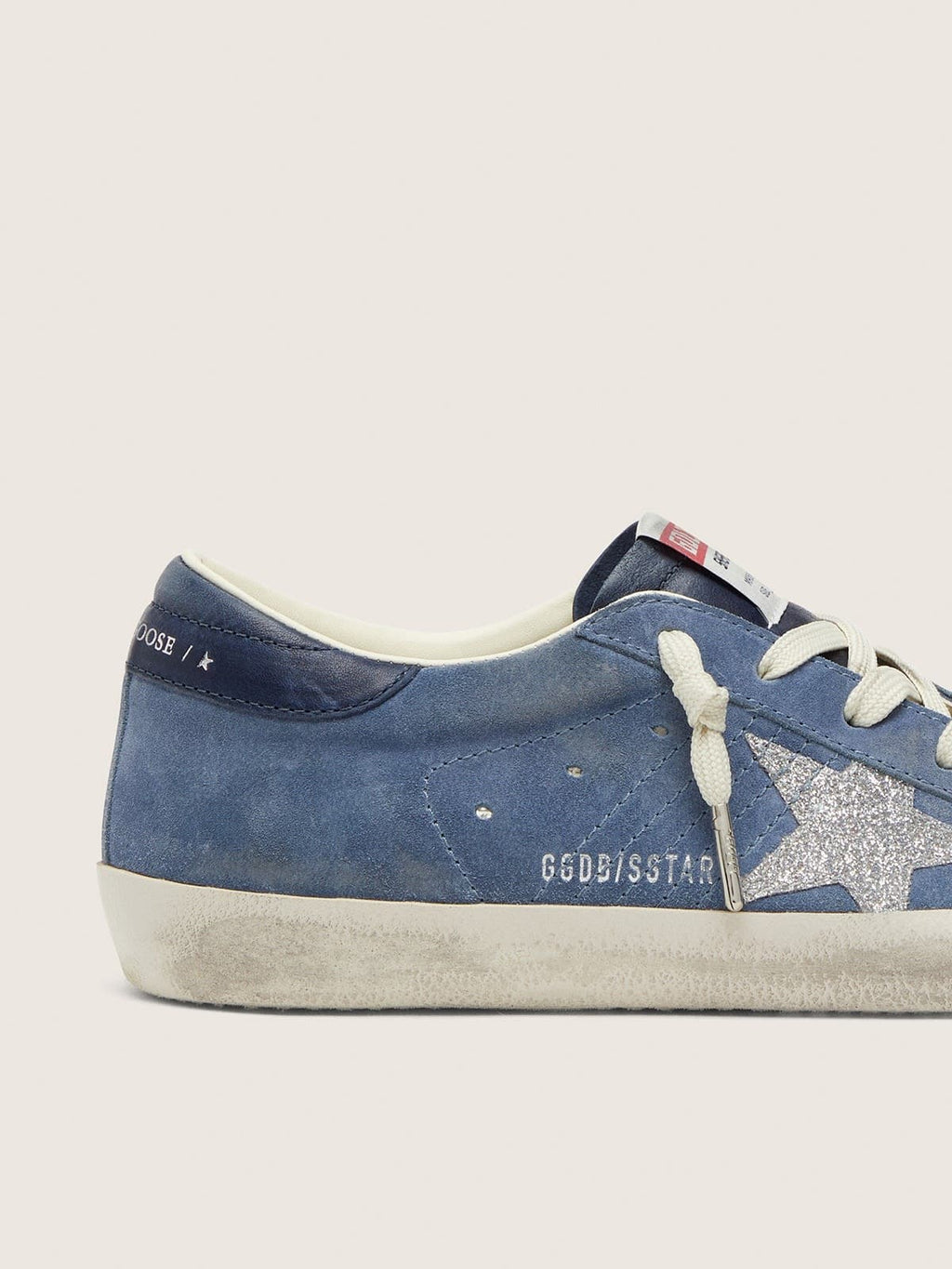 Scarpe da donna Super-Star in camoscio blu denim con stella glitter argento