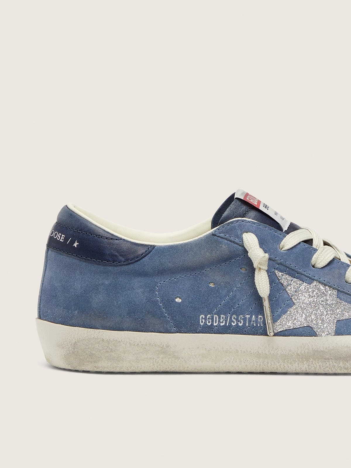 Scarpe da donna Super-Star in camoscio blu denim con stella glitter argento