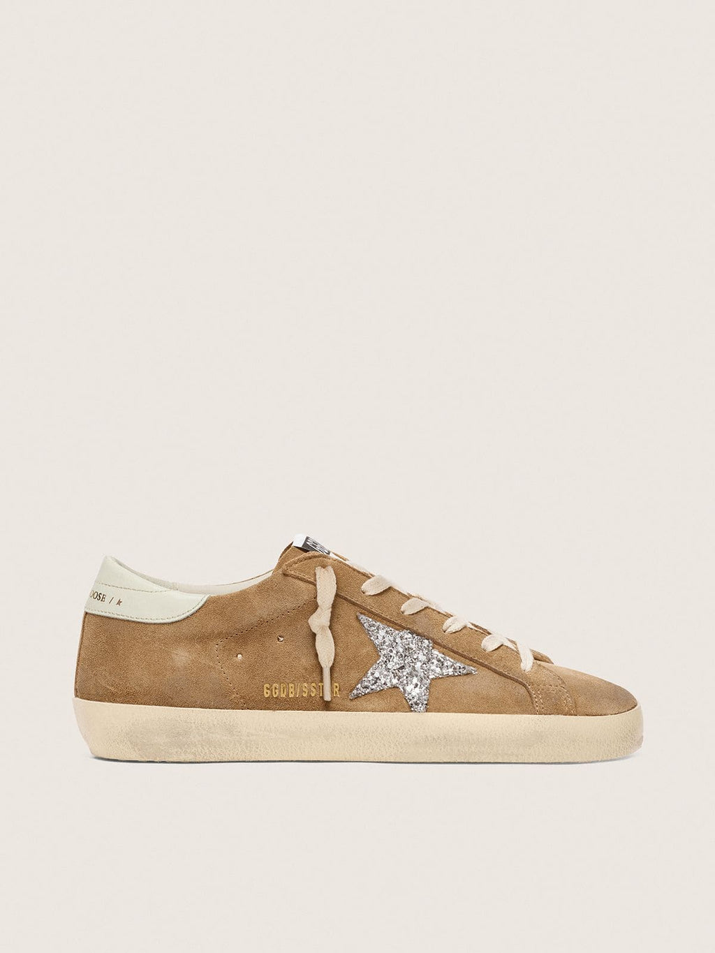 Super-Star da donna in camoscio marrone tabacco con stella glitter argento