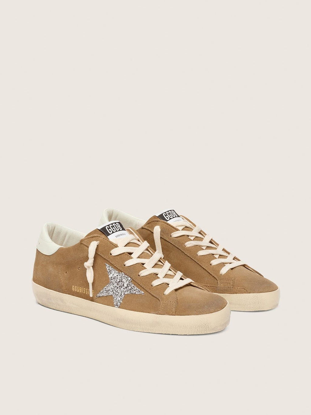 Super-Star da donna in camoscio marrone tabacco con stella glitter argento