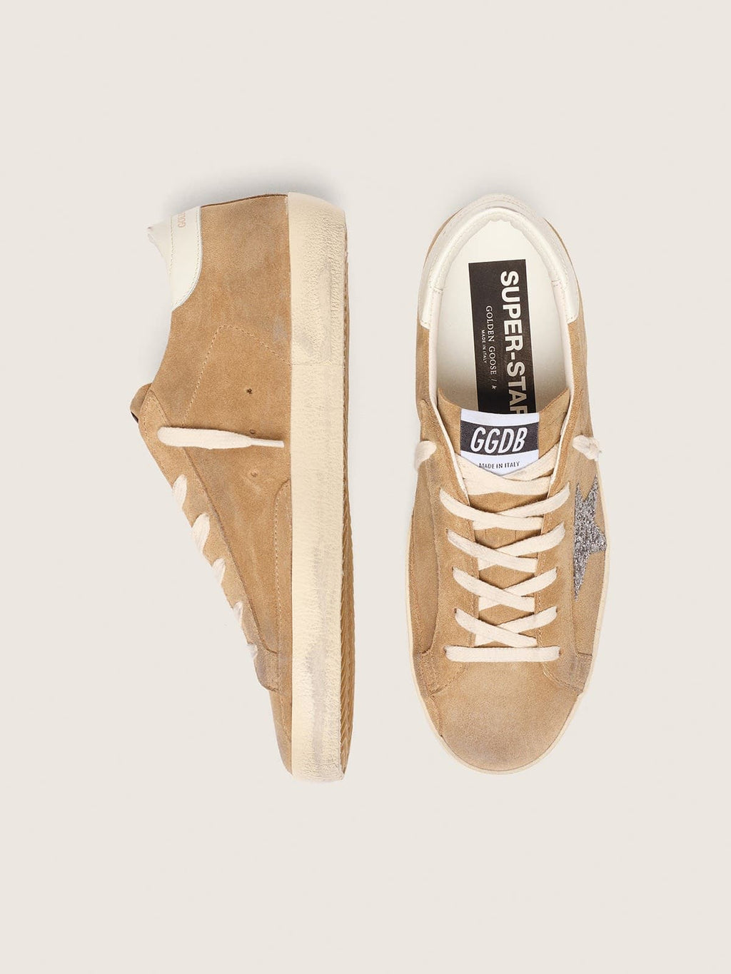Super-Star da donna in camoscio marrone tabacco con stella glitter argento