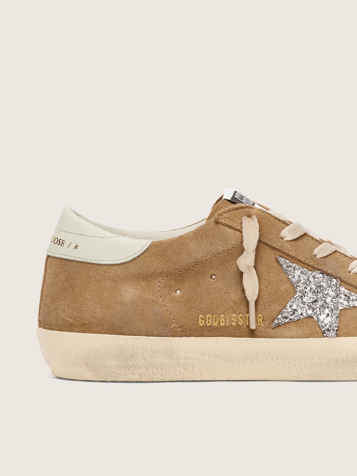 Super-Star da donna in camoscio marrone tabacco con stella glitter argento