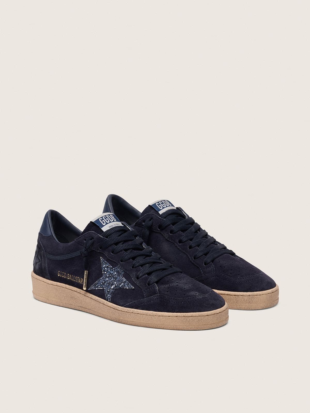 Ball Star da donna in pelle scamosciata blu scuro con stella glitterata blu scuro