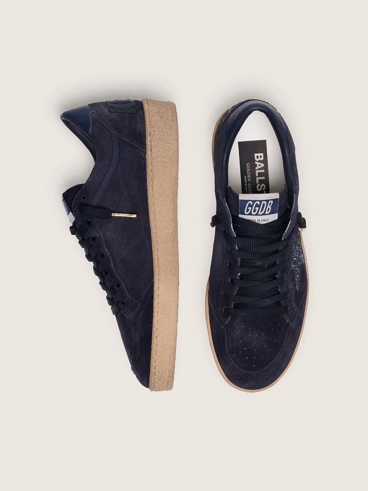Ball Star da donna in pelle scamosciata blu scuro con stella glitterata blu scuro