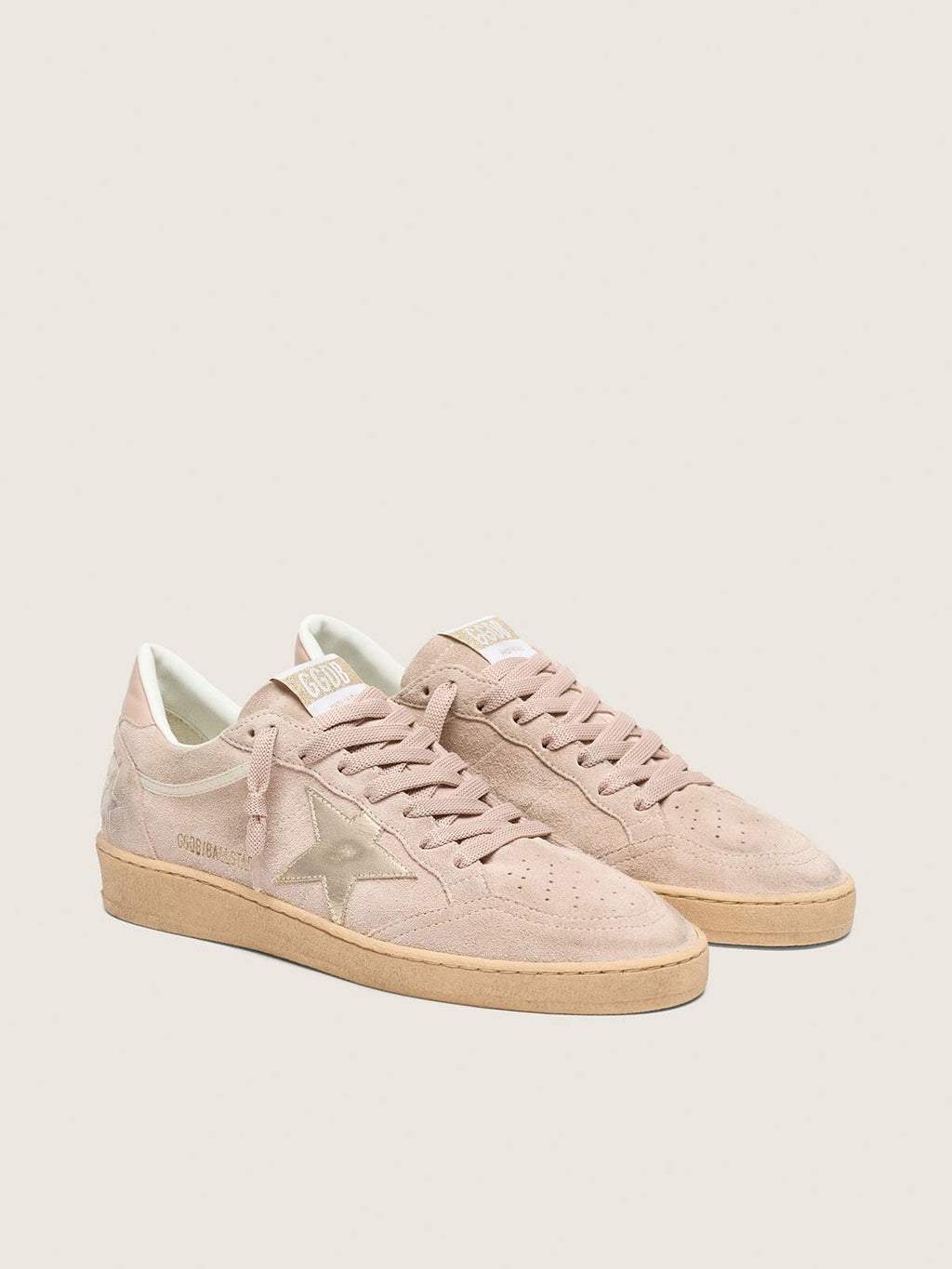 Ball Star donna in suede rosa cipria con stella metallizzata oro