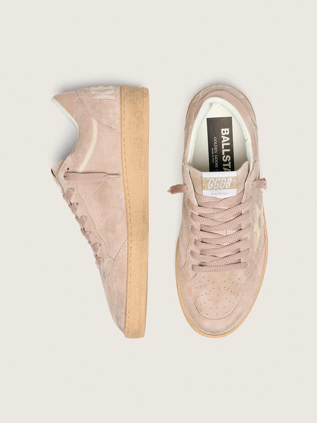 Ball Star donna in suede rosa cipria con stella metallizzata oro