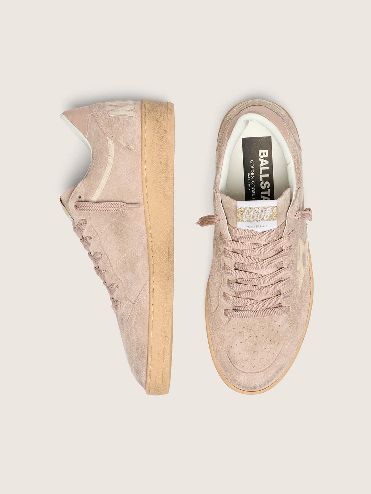 Ball Star donna in suede rosa cipria con stella metallizzata oro