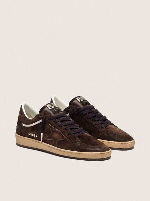 Scarpe donna Ball Star in camoscio marrone con stella e talloncino in pelle marrone