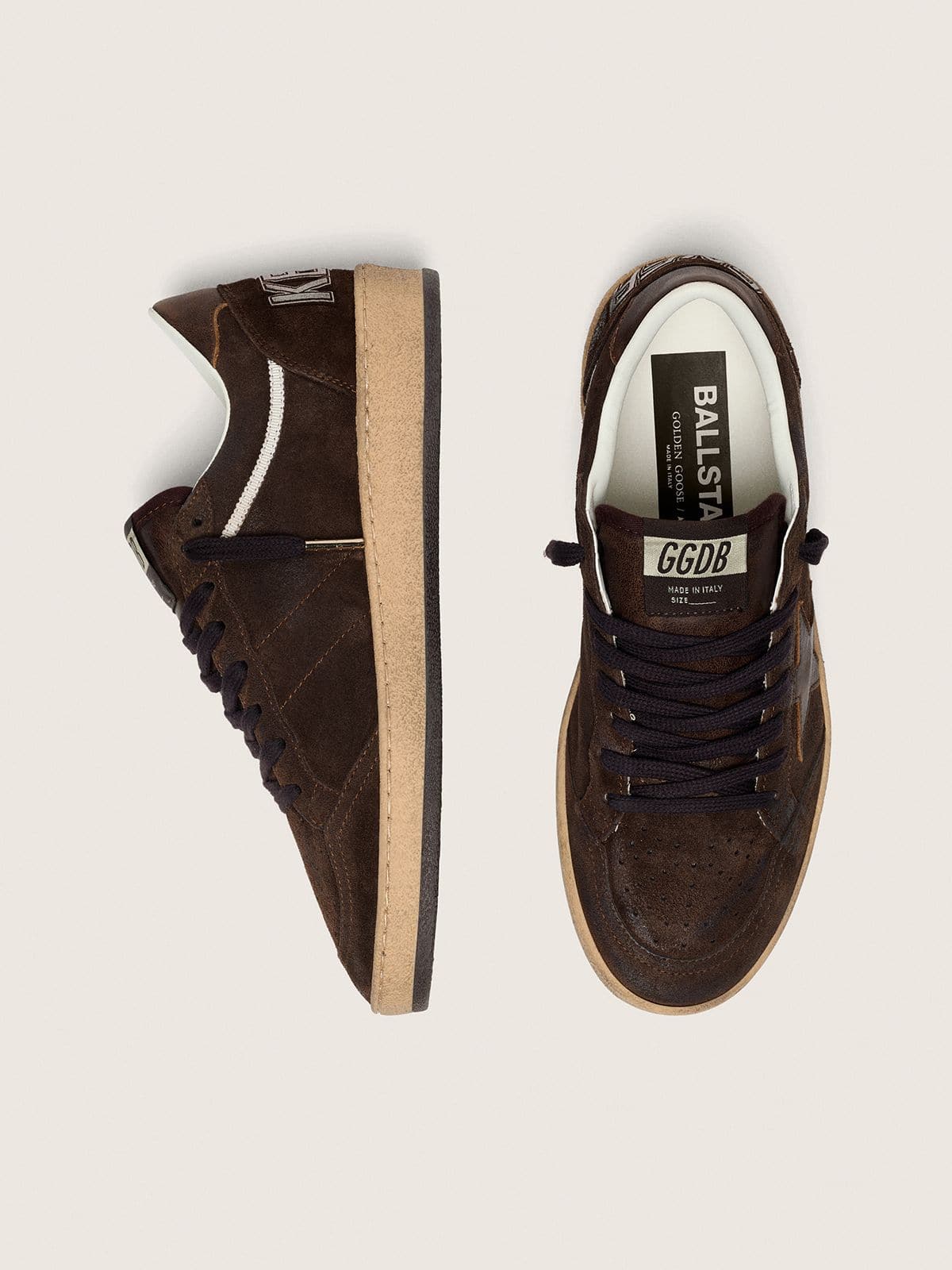 Scarpe donna Ball Star in camoscio marrone con stella e talloncino in pelle marrone