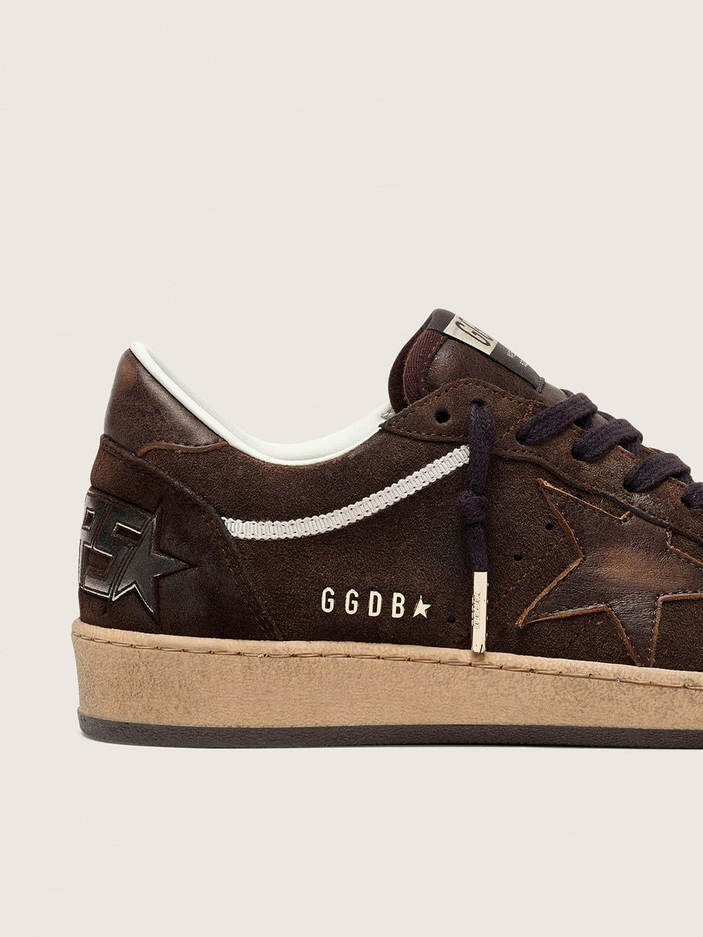 Scarpe donna Ball Star in camoscio marrone con stella e talloncino in pelle marrone