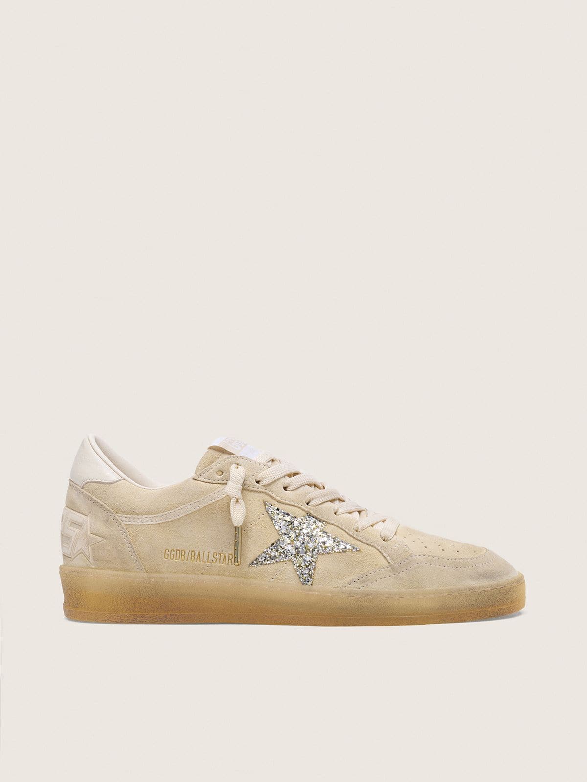 Scarpe donna Ball Star in camoscio color perla con stella glitter argento