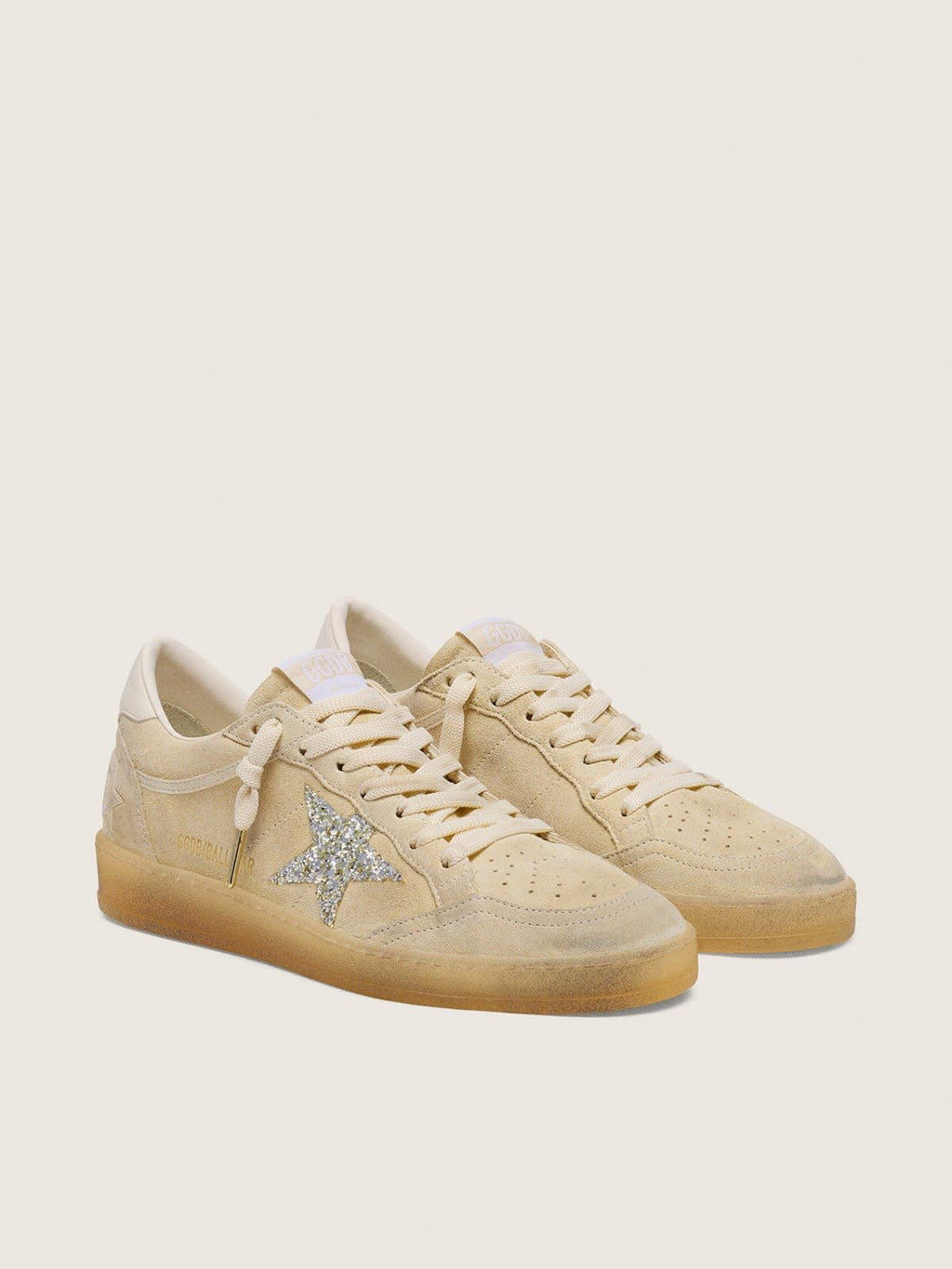 Scarpe donna Ball Star in camoscio color perla con stella glitter argento