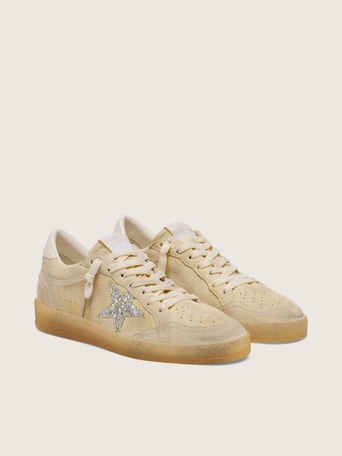 Scarpe donna Ball Star in camoscio color perla con stella glitter argento