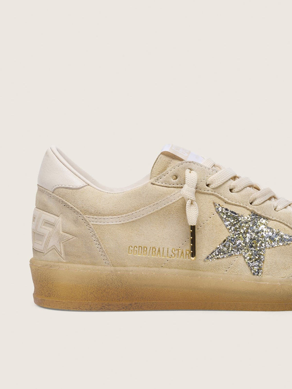 Scarpe donna Ball Star in camoscio color perla con stella glitter argento