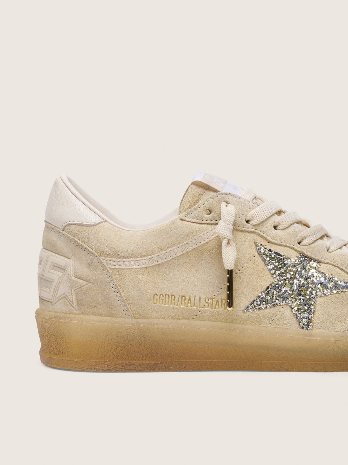 Scarpe donna Ball Star in camoscio color perla con stella glitter argento