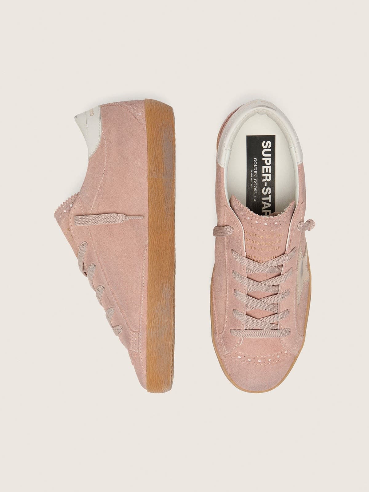 Women's Super-Star LTD in pink suede with platinum-colored metallic leather star