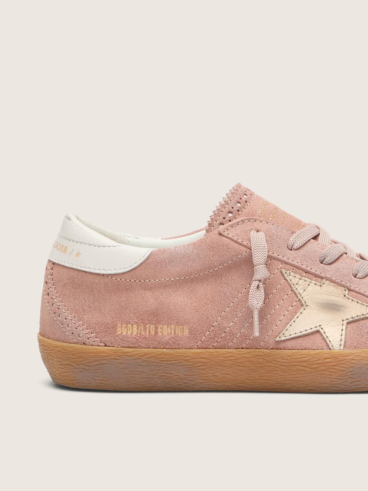 Women's Super-Star LTD in pink suede with platinum-colored metallic leather star