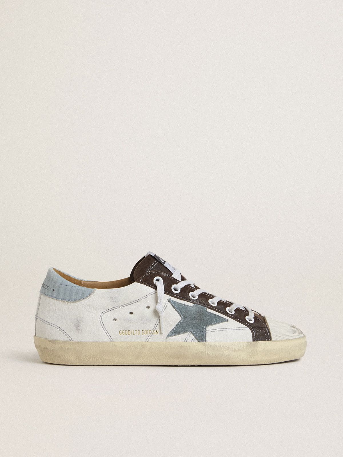 Scarpe donna Super-Star LTD con stella in suede azzurro e tallone in tela azzurra