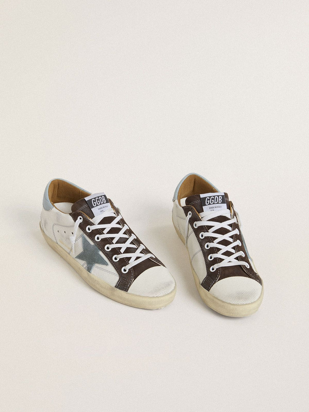 Scarpe donna Super-Star LTD con stella in suede azzurro e tallone in tela azzurra