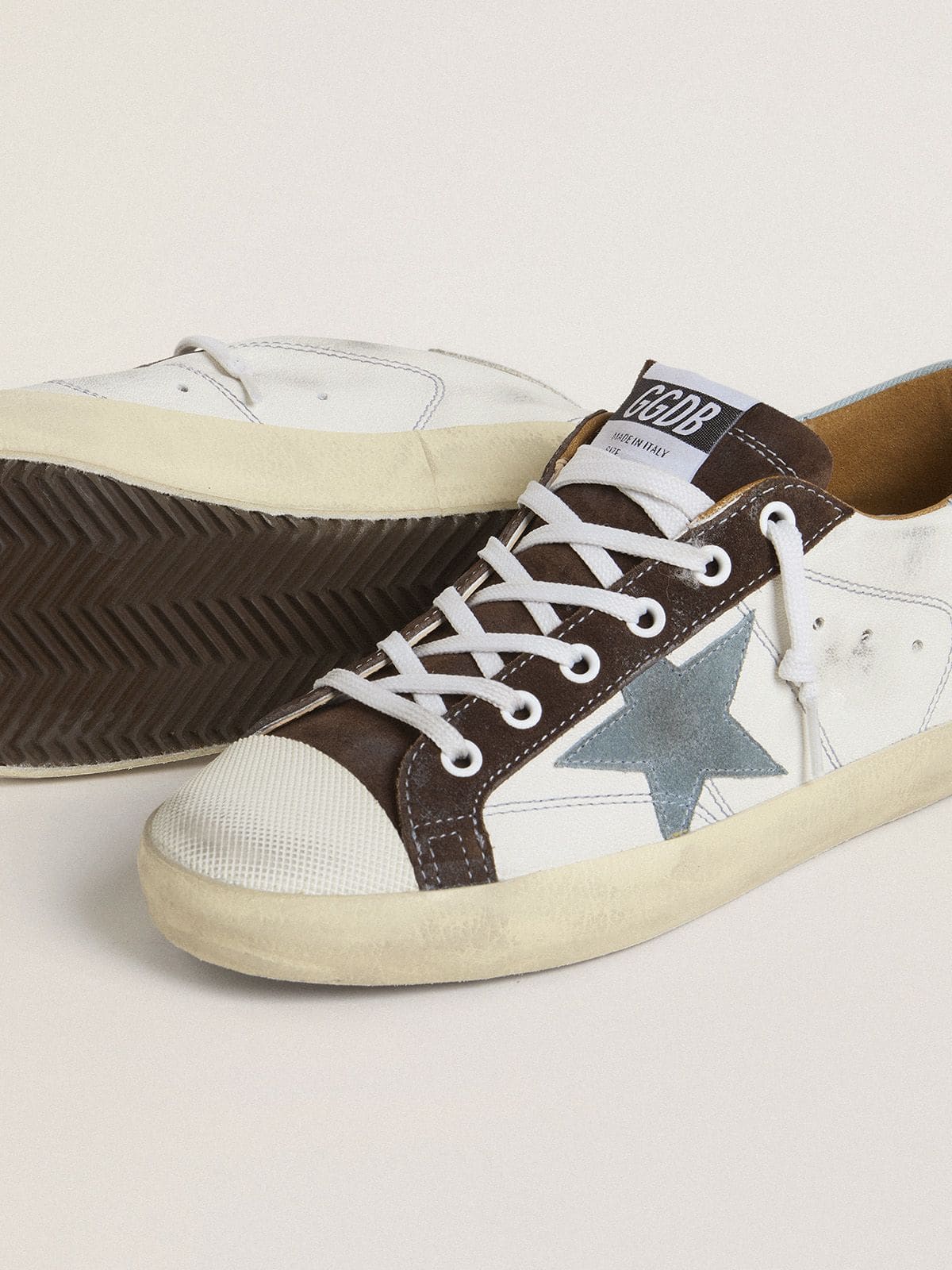 Scarpe donna Super-Star LTD con stella in suede azzurro e tallone in tela azzurra